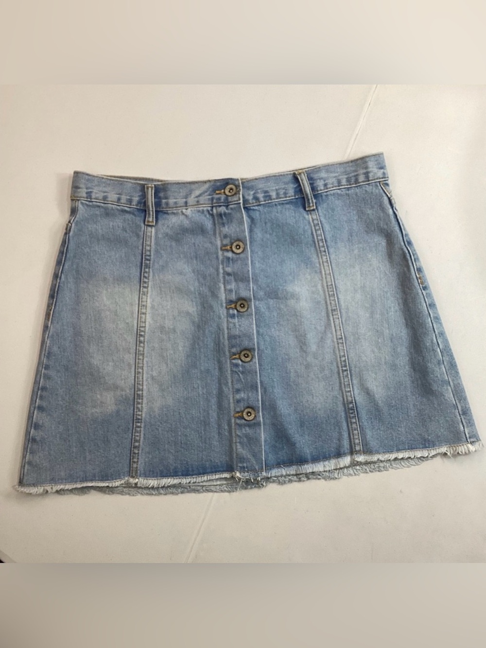 Forever 21 Button Front Distressed Denim Jean Mini Skirt